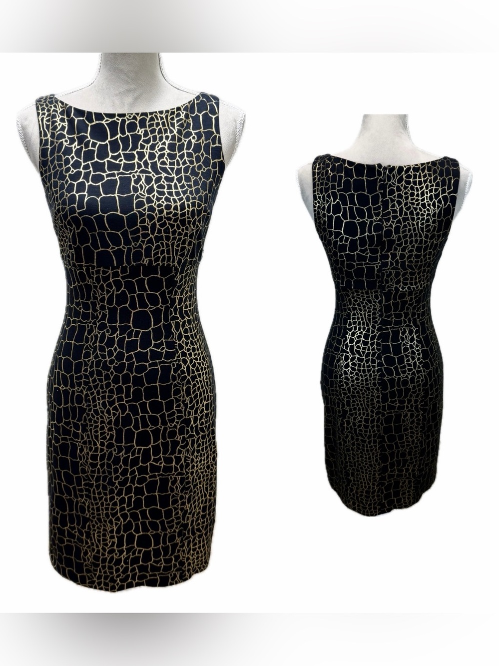 Vintage Cache Animal Print Sheath Dress 2 Black Gold Cocktail Y2K Goth Glam Sexi